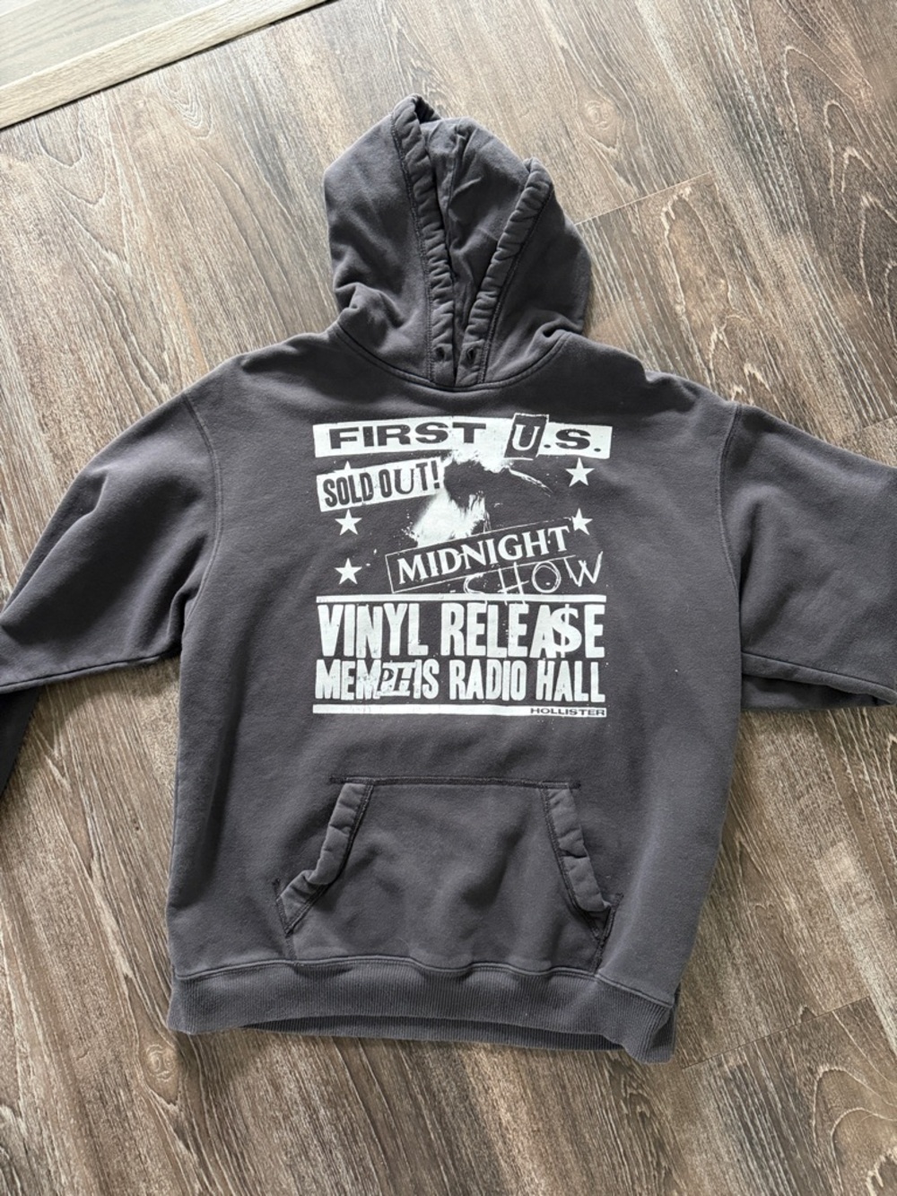 Hollister Charcoal Gray Graphic Hoodie with White Print